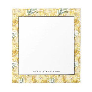 Watercolor Lemon Slices Pattern Personalized Notepad