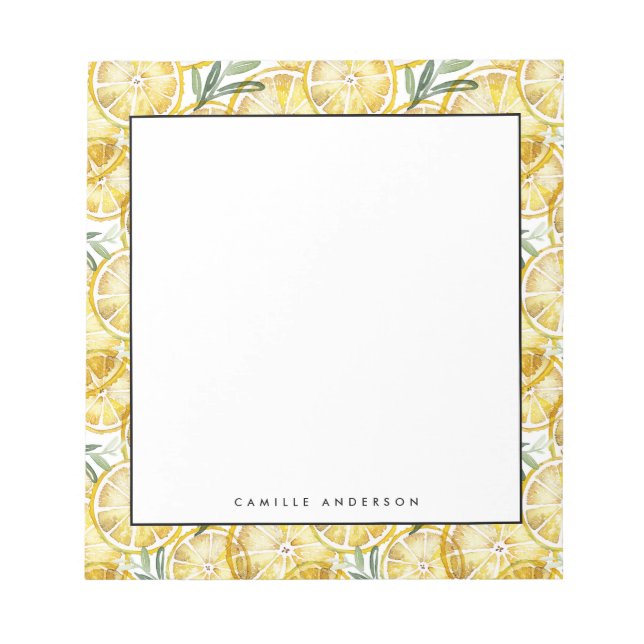 Watercolor Lemon Slices Pattern Personalized Notepad (Front)