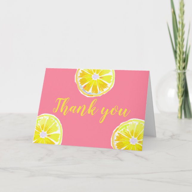 Watercolor Lemon Slices Pink Thank You Card (Front)