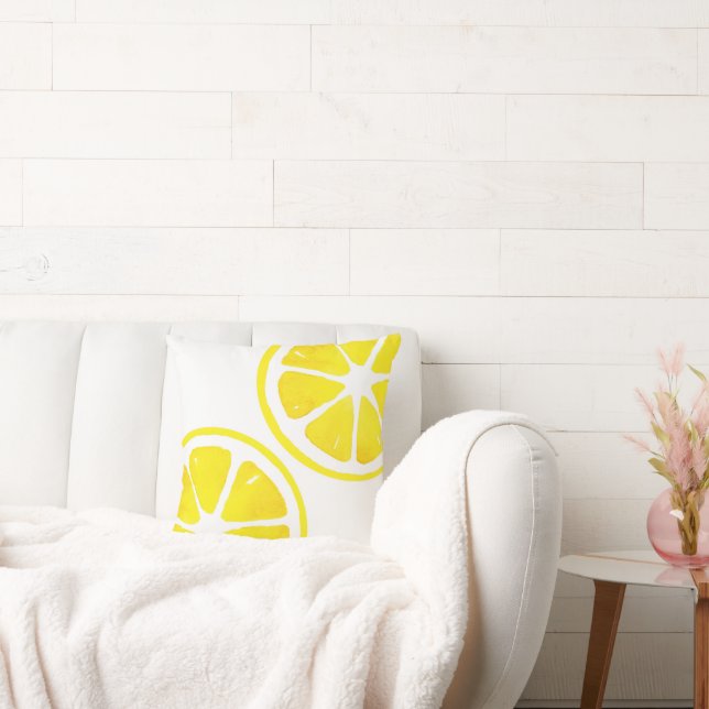 Watercolor Lemon Slices  Throw Pillow (Couch)