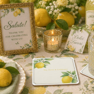 Watercolor Lemon Square Paper Coaster