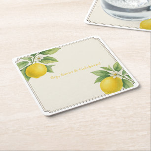 Watercolor Lemon Square Paper Coaster