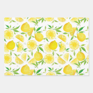 Watercolor Lemon Summer Shower Wrapping Paper Sheet