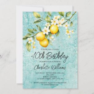 Watercolor Lemon Themed 40th Birthday Invitation