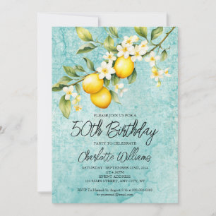 Watercolor Lemon Themed 50th Birthday Invitation