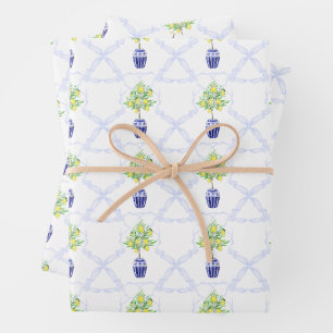 Watercolor Lemon Tree Monogram Crest Wrapping Paper Sheet
