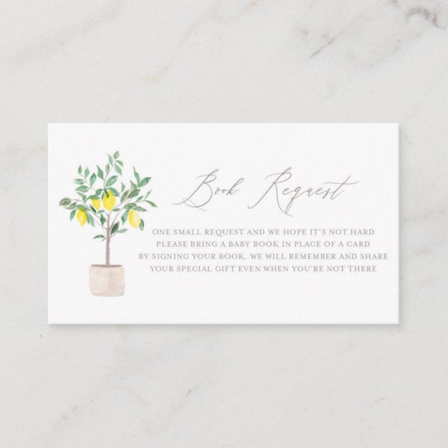 Watercolor Lemon Tree Shower Book Request Card (Front)