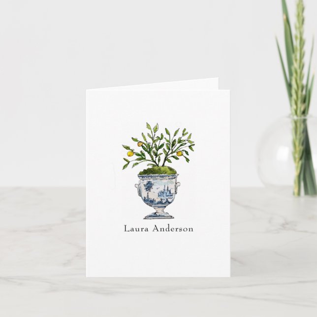Watercolor Lemon tree topiary folded  Thank You Card (Front)