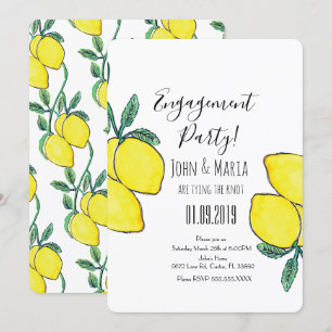 Watercolor Lemon Vine Greenery Engagement Party Invitation