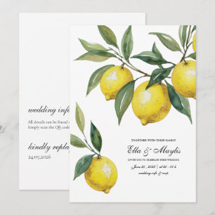 Watercolor Lemon Wedding Set  Mediterranea Invitation