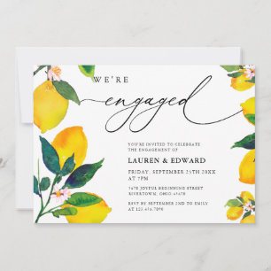 Watercolor Lemon We're Engaged Engagement Party  Invitation