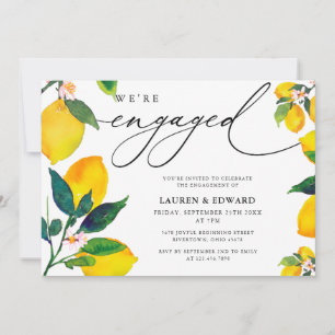 Watercolor Lemon We're Engaged Engagement Party  Invitation