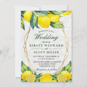 Watercolor Lemon & White Lace Floral Wedding Invitation