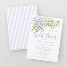Watercolor Lemon Yellow Blue Bridal Shower