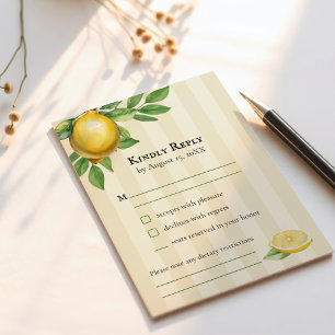 Watercolor Lemon Yellow Citrus Rustic Wedding RSVP Card