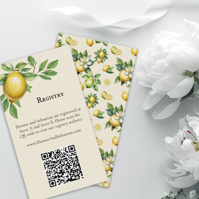 Watercolor Lemon Yellow Wedding Registry QR Code Enclosure Card (Creator Uploaded)
