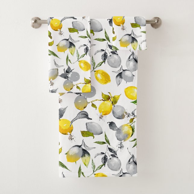 Watercolor lemons 14 bath towel set (Insitu)