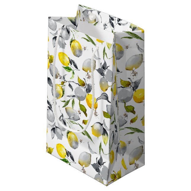 Watercolor lemons 14 small gift bag (Front Angled)