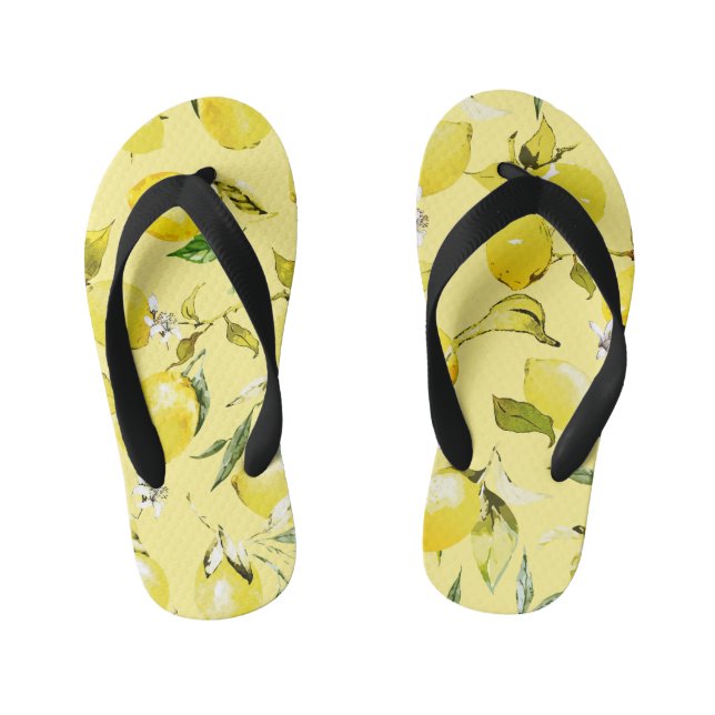 Watercolor lemons 15 kid's flip flops (Footbed)