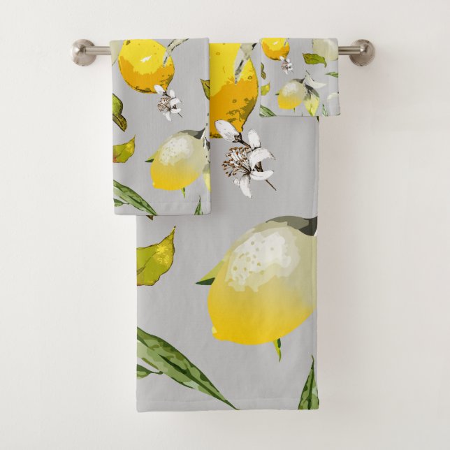 Watercolor lemons 18 bath towel set (Insitu)