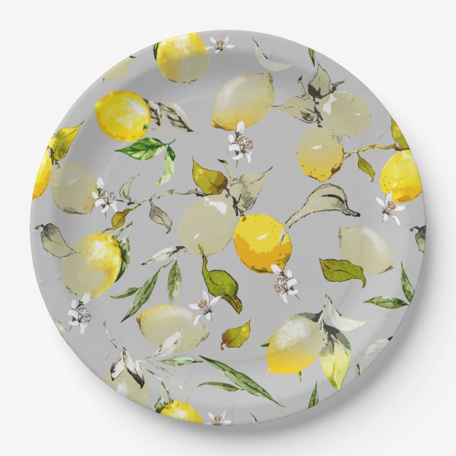 Watercolor lemons 19 paper plate (Front)