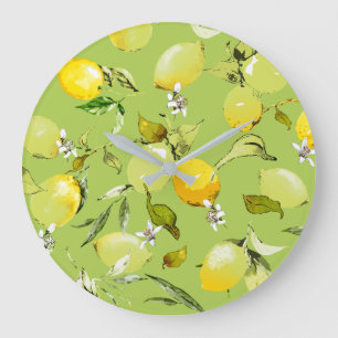 Watercolor lemons 23 large clock