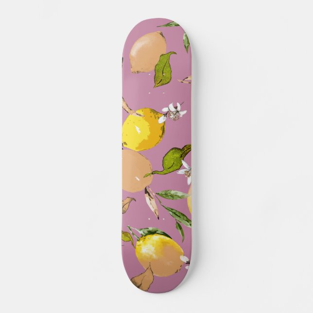 Watercolor lemons 24 skateboard (Front)