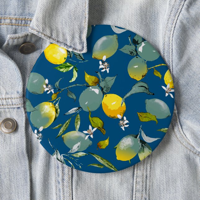Watercolor lemons 28 6 inch round button (In Situ)