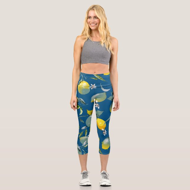 Watercolor lemons 28 capri leggings (Front)