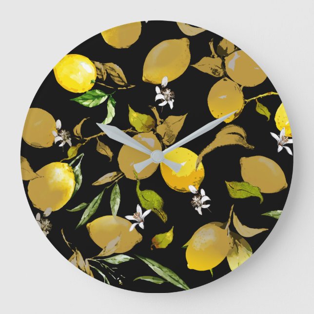 Watercolor lemons 31 large clock (Front)