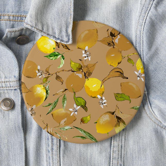 Watercolor lemons 33 6 inch round button (In Situ)