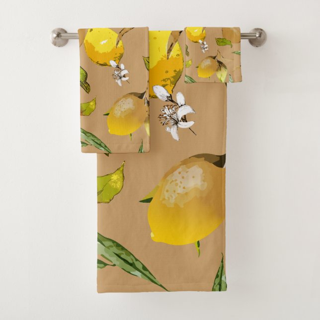 Watercolor lemons 33 bath towel set (Insitu)