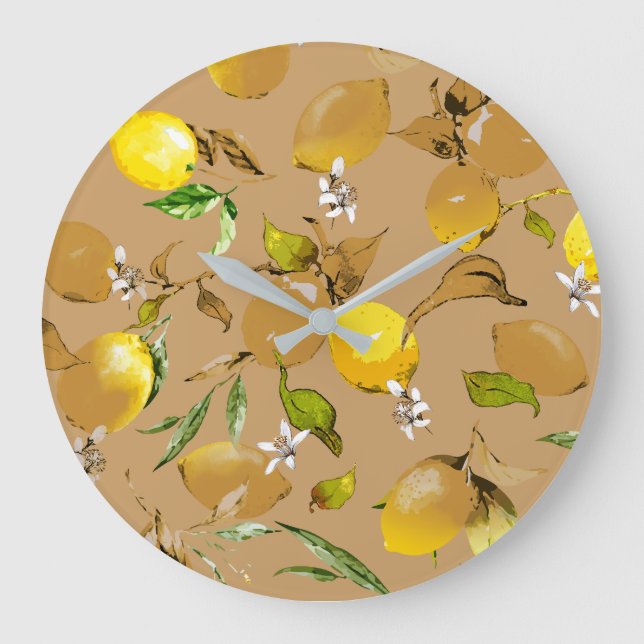 Watercolor lemons 33 large clock (Front)