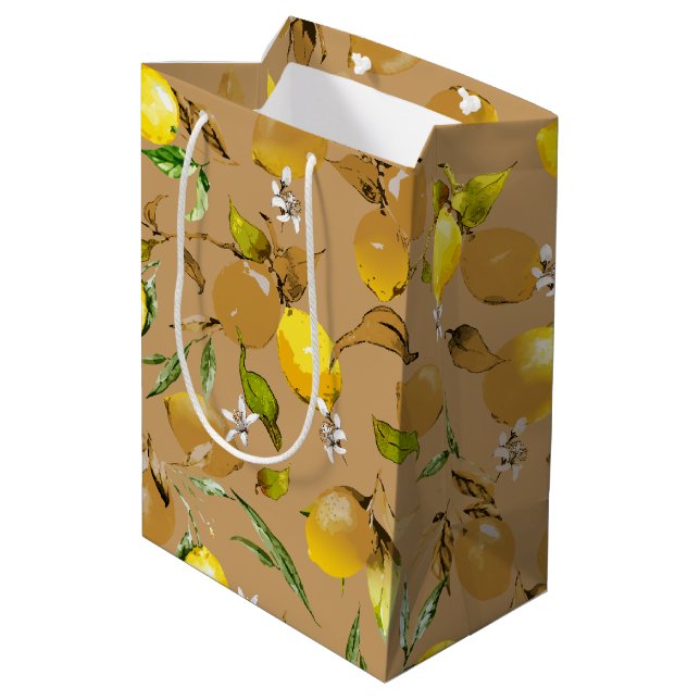 Watercolor lemons 33 medium gift bag (Back Angled)