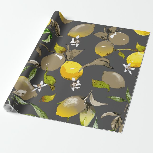 Watercolor lemons 35 wrapping paper (Unrolled)