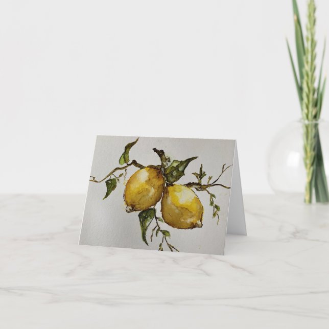 Watercolor lemons, 4" x 5.6" Folded Note Card (Front)