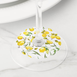 Watercolor lemons 5 wine glass tag