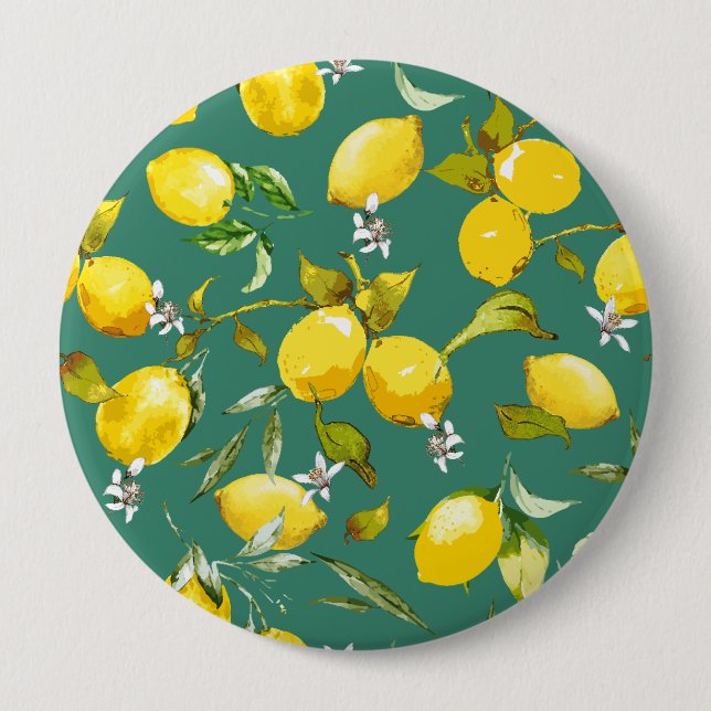 Watercolor lemons 6 4 inch round button (Front)
