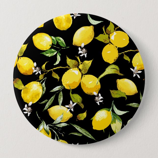 Watercolor lemons 7 4 inch round button (Front)