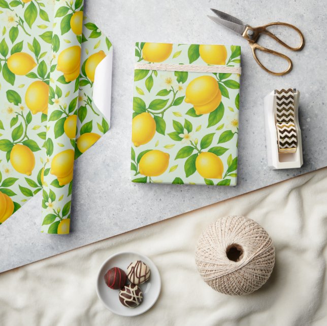 Watercolor Lemons and Blossoms - Fresh Citrus  Wrapping Paper (Crafts)