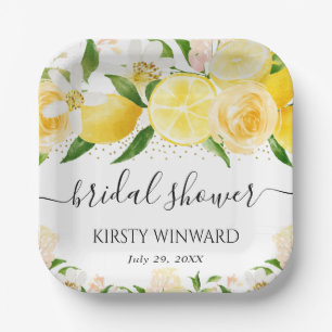 Watercolor Lemons and Flowers Bridal Shower Paper Plate