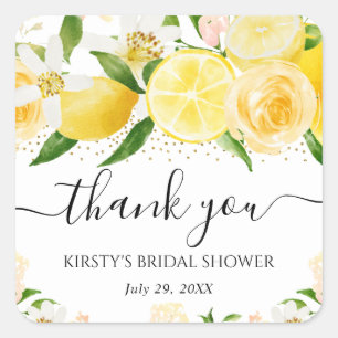 Watercolor Lemons and Flowers Bridal Shower Square Sticker