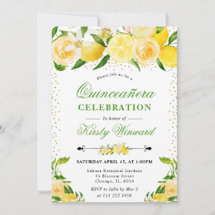 Watercolor Lemons and Flowers Quinceanera Invitation