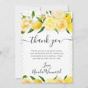 Watercolor Lemons and Flowers Quinceanera Thank You Card