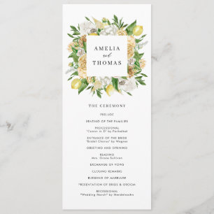 Watercolor Lemons and Flowers Summer Wedding Program