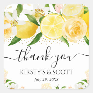 Watercolor Lemons and Flowers Wedding Square Sticker