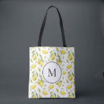 Watercolor Lemons and Greenery Pattern Monogram Tote Bag<br><div class="desc">Monogram tote bag featuring watercolor illustrations of lemon and foliage pattern. Personalize by adding your monogram. This lemon bag is perfect as a personalized gift. Matching items are available.</div>