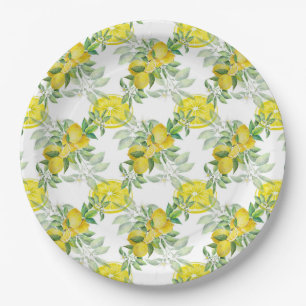 Watercolor Lemons and Leaves Paper Plate