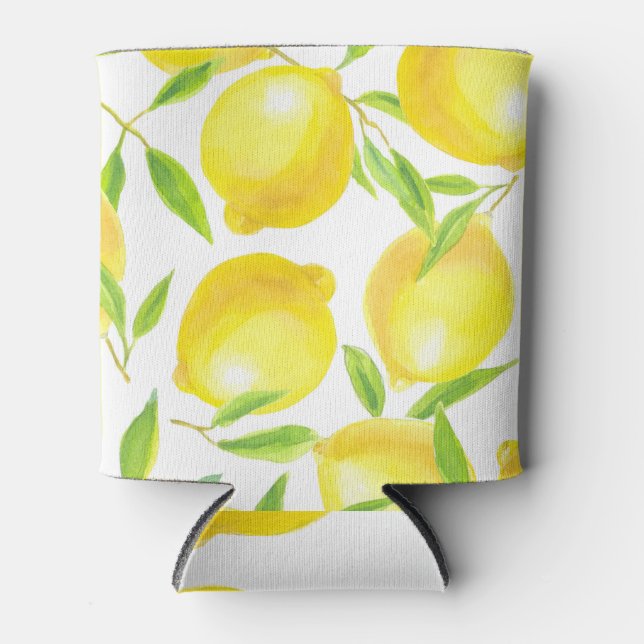 Watercolor lemons and leaves: pattern. can cooler (Front)