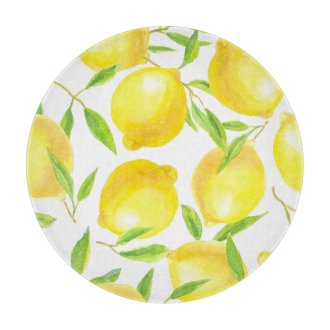 Watercolor lemons and leaves: pattern. cutting board (Front)